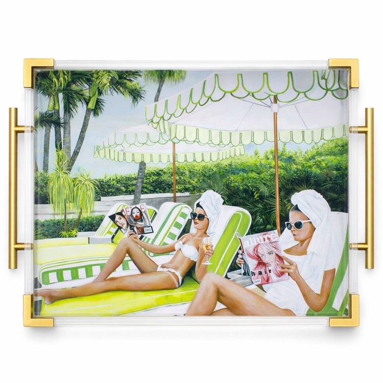 Palm Beach Poolside Tropical Acrylic Tray : Rectangle 9x11in / With gold accent corners