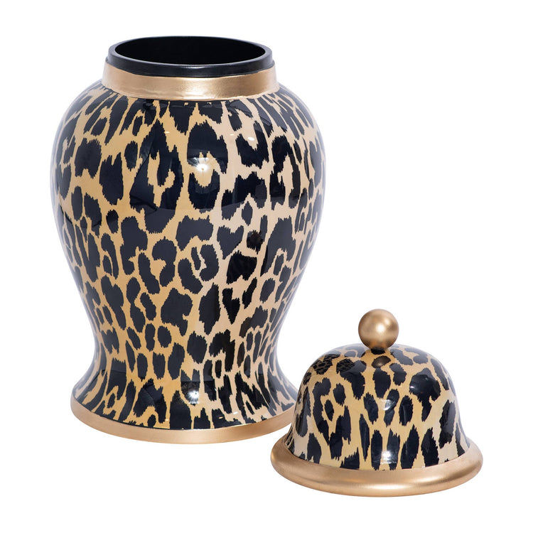 Leopard Spots Enameled Ginger Jar: Brown / Large