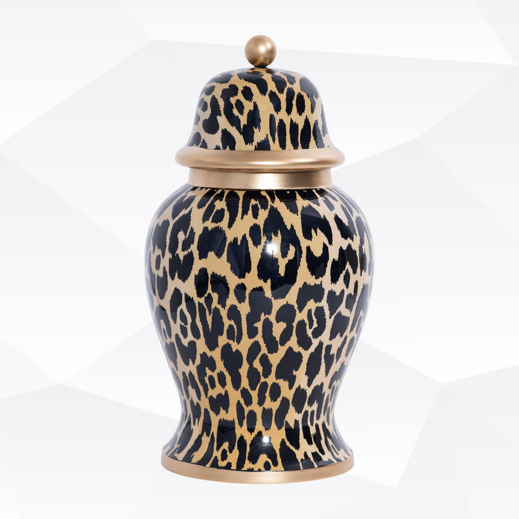 Leopard Spots Enameled Ginger Jar: Brown / Large